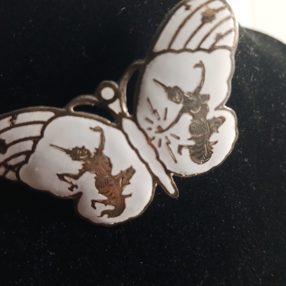 SIAM 925 Sterling Silver Vintage  Enamel Hindu Goddess Butterfly Pin Brooch - Picture 4 of 9